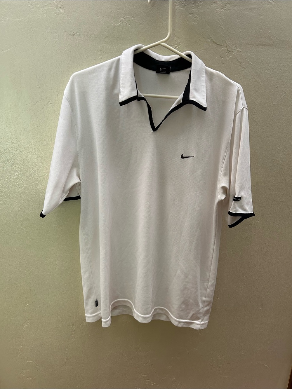 Retro Nike Men’s White Polo with Black Trim and Swoosh